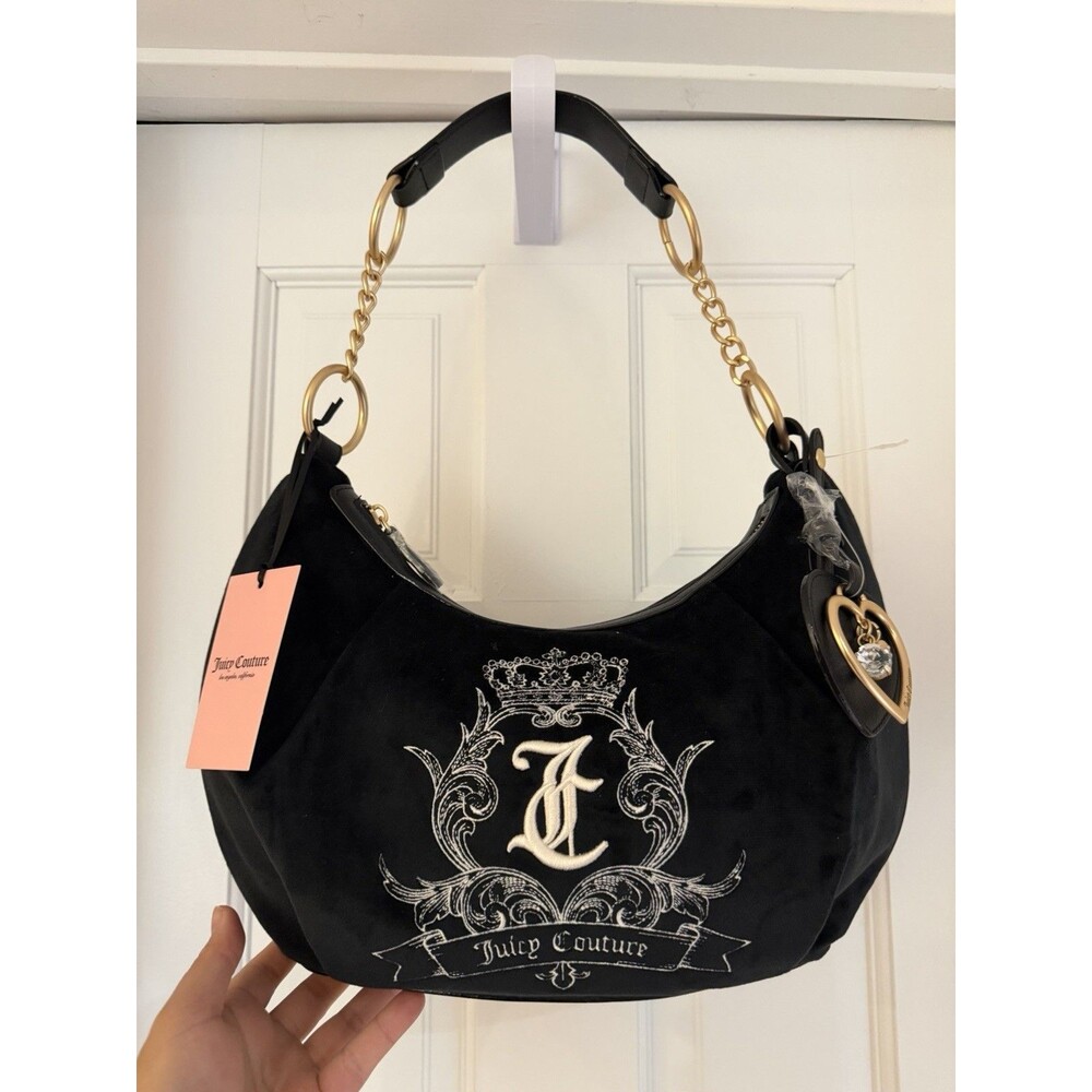 Juicy Couture Liquorice Need More Juicy Hobo Bag Velvet & Embroidered NWT